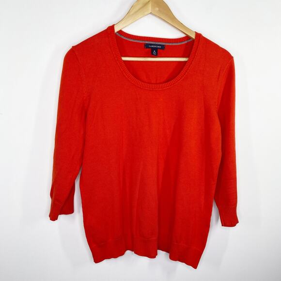 Lands' End Womens Tunic Sweater Size M Red 3/4 Sleeve Cotton Stretch Casual - Picture 1 of 8